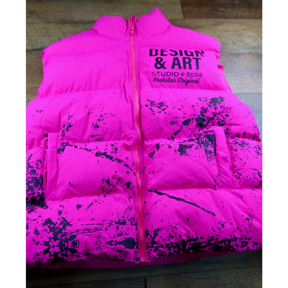 Rockstar Neon Pink Puffer Vest Women's M